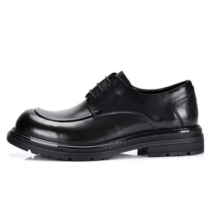 Classic black leather business derby shoes with chunky sole and rounded toe design