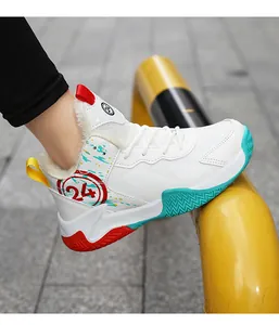 Detail view of white children's basketball shoe with warm fur lining and 24 logo.