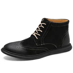 Bottines Brogue Martin noires classiques pour hommes avec semelle en caoutchouc durable
