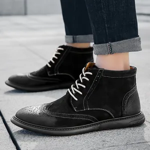 Bottines Brogue Martin noires pour hommes avec semelles extérieures durables