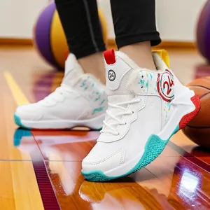 Kids Basketball Shoes Autumn Winter Warm Plush Sneakers Boys Non-Slip High Top Training Sports Shoes Graffiti Basketball Sneakers