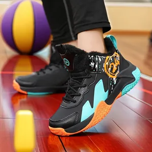 Boys warm winter basketball shoes with plush lining and non-slip sole for training
