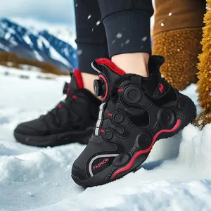 Boys Winter Basketball Sneakers Fleece Lined Warm Sports Shoes With Rotary Buckle Anti-Slip Synthetic Leather Kids Outdoor Casual Shoes