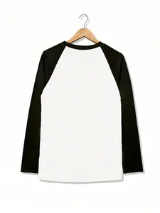 Classic minimalist raglan long-sleeved t-shirt featuring black sleeves and white body