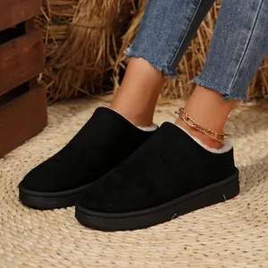 Women Winter Snow Boots Faux Suede Thick Sole Slip On Warm Plush Lined Cotton Shoes Casual Outdoor Boots Large Size