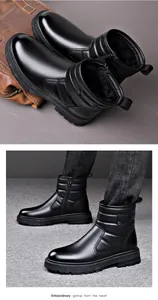 Bottes d'hiver professionnelles en cuir noir pour hommes avec doublure en fourrure chaude