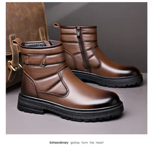 Bottines Martin d'hiver en cuir marron pour hommes avec semelle épaisse antidérapante