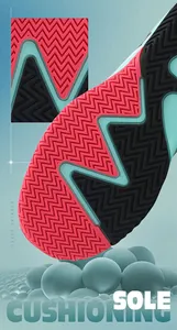 Close-up of the anti-slip cushioning sole on a boys' basketball shoe with herringbone pattern.