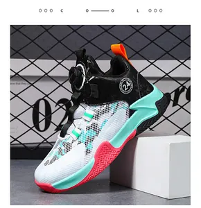 High performance breathable boys basketball shoes with mesh upper and rotary buckle system
