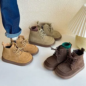 Retro British style children's Martin boots in three earthy tones for boys and girls.