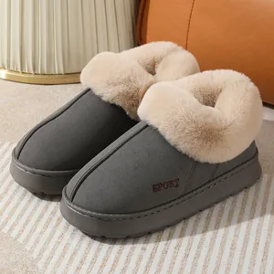 Chaussures d'hiver chaudes en coton gris pour femmes avec doublure épaisse en fourrure