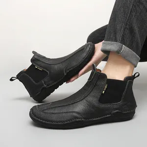 Chaussures Décontractées Montantes en Cuir de Vachette Homme Cousues Main Chaussures à Enfiler en Cuir Respirantes et Confortables