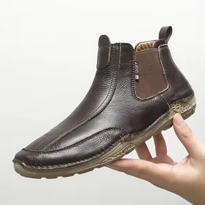 Bottes Chelsea en cuir marron faites à la main pour hommes, chaussures décontractées