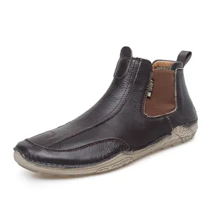Chaussures décontractées montantes en cuir marron avec bande élastique