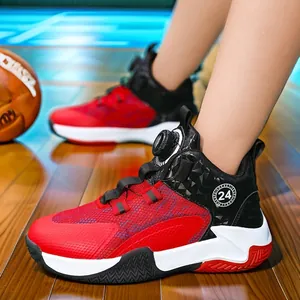 Kids Basketball Shoes Rotary Buckle Breathable Mesh Sneakers For Boys Teens Professional Training Basketball Sneakers