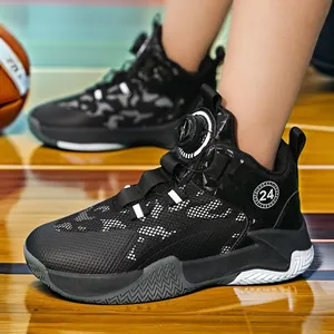 Breathable mesh boys' basketball shoes with convenient rotary buckle for kids training