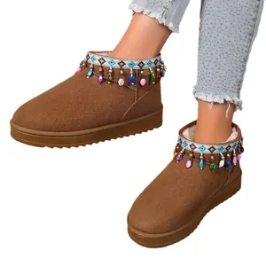 Stylish women's winter platform snow boots with colorful tassels and warm fleece lining