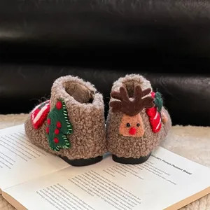 Botas de nieve de invierno para niños con forro de felpa y diseño de reno y árbol de Navidad