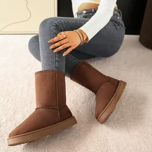 Women High-Top Snow Boots Faux Suede Upper Warm Faux Fur Lining Thick Rubber Sole Winter Fashion Boots Flat Non-Slip Outdoor Booties