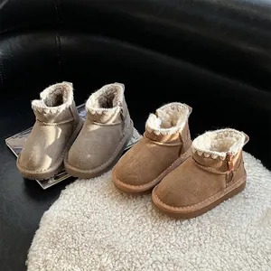 Bottes de Neige d'Hiver pour Tout-petits Cuir Suédé Doublées de Peluche Bottines Chaudes Fermeture Éclair Latérale Antidérapantes