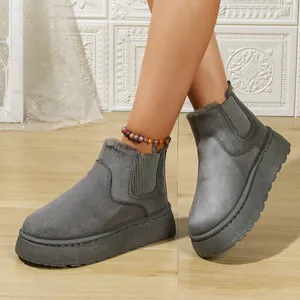 Women Winter Faux Suede Snow Boots Platform Warm Artificial Plush Lined Fleece Thickened Casual Versatile Boots For Women