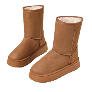 Klassische camel Plateau-Schneestiefel mit warmem weißem Fleece-Futter für Damen
