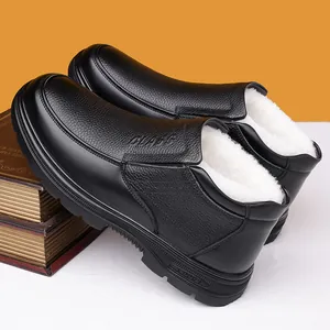 Botas de invierno para hombre en cuero con forro de lana gruesa