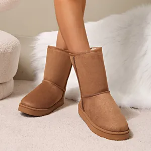 Dames Winter Sneeuwlaarzen Warme Dikke Zool Pluche Gevoerd Ronde Neus Instappers Camel Kleur Outdoor Casual Schoenen
