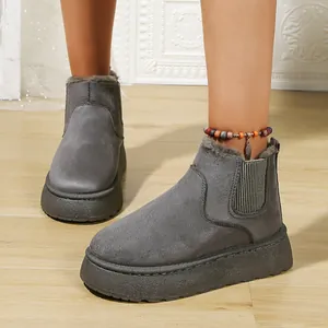 Warm and casual grey women's snow boots featuring plush lining and thick soles