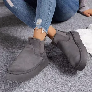 Cozy grey platform snow boots featuring thick plush lining and durable anti-slip soles