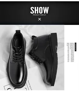 Hochwertige schwarze Martin-Stiefel aus Leder für Herren mit dicker Sohle und Schnürung