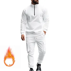 Conjunto de chándal de forro polar blanco para hombre con sudadera de cremallera