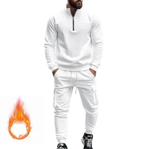 Chándal deportivo blanco para hombre con sudadera de media cremallera y pantalón cargo