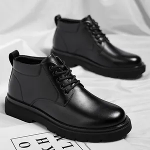 Damen Schwarz Martin Boots Recyceltes Leder Arbeitsstiefel Fleecegefüttert Warm Winter Schuhe Höhensteigernd Rutschfest Dicke Sohle Lässig Kurzstiefel