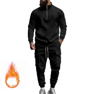 Conjunto de chándal de forro polar térmico para hombre con sudadera y pantalón cargo