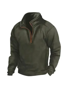 Sudadera de Forro Polar para Hombre con Cuello Alto y Cremallera de Un Cuarto Color Sólido Manga Larga Cálida Casual Otoño Invierno Top