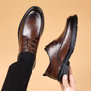 Hochwertige braune Business-Lederhalbschuhe für Herren mit 6 cm unsichtbarer Erhöhung