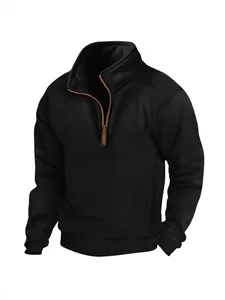 Sudadera de forro polar negra para hombre otoño invierno con cuello alto y cremallera