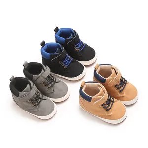Zapatillas De Caña Alta Para Bebés Cuero Sintético Suela Blanda Zapatos Casuales Para Caminar Color Sólido Antideslizantes