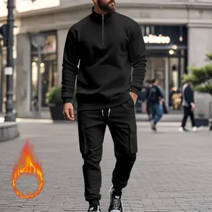 Set de chándal térmico de forro polar para hombre con sudadera de cremallera y cargo