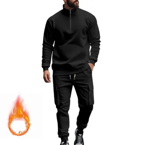 Chándal deportivo negro para hombre con forro polar y pantalones tipo cargo