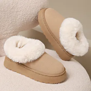 Stivali da Neve Casual da Donna Invernali in Finta Pelle Scamosciata con Plateau e Collo in Pelliccia Artificiale Caldi Slip-On
