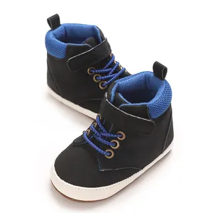 Zapatos de paseo de caña alta para bebé con suela suave antideslizante en negro y azul