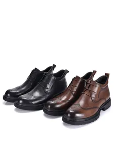Premium men's top grain cowhide leather Martin boots in classic black and brown brogue style