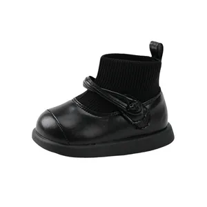 Bottines d'hiver noires pour fillettes avec semelles souples antidérapantes et maille