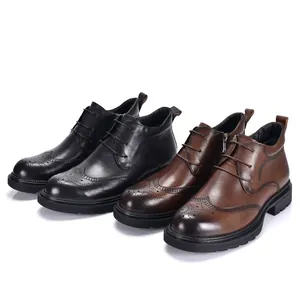 Premium men's leather wingtip brogue Martin boots in black and brown colors for autumn