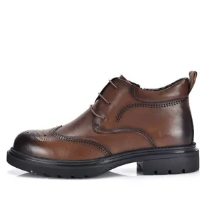 Premium brown leather men's brogue boots with wingtip design and durable rubber sole