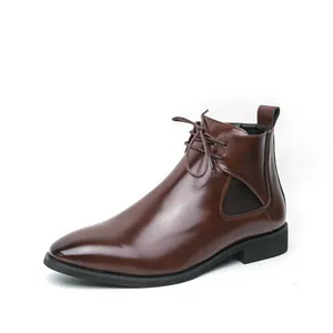 Elegant brown leather Chelsea boots for men featuring a classic British style profile