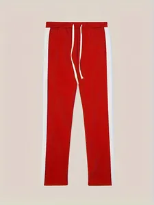 Pantalón deportivo rojo para hombre con rayas blancas laterales y cordón ajustable