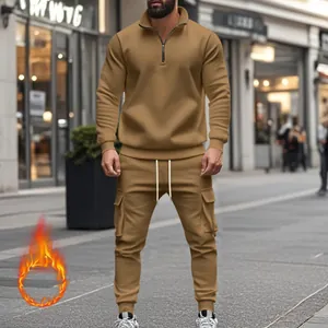 Chándal térmico para hombre con sudadera de forro polar con cremallera y pantalón cargo